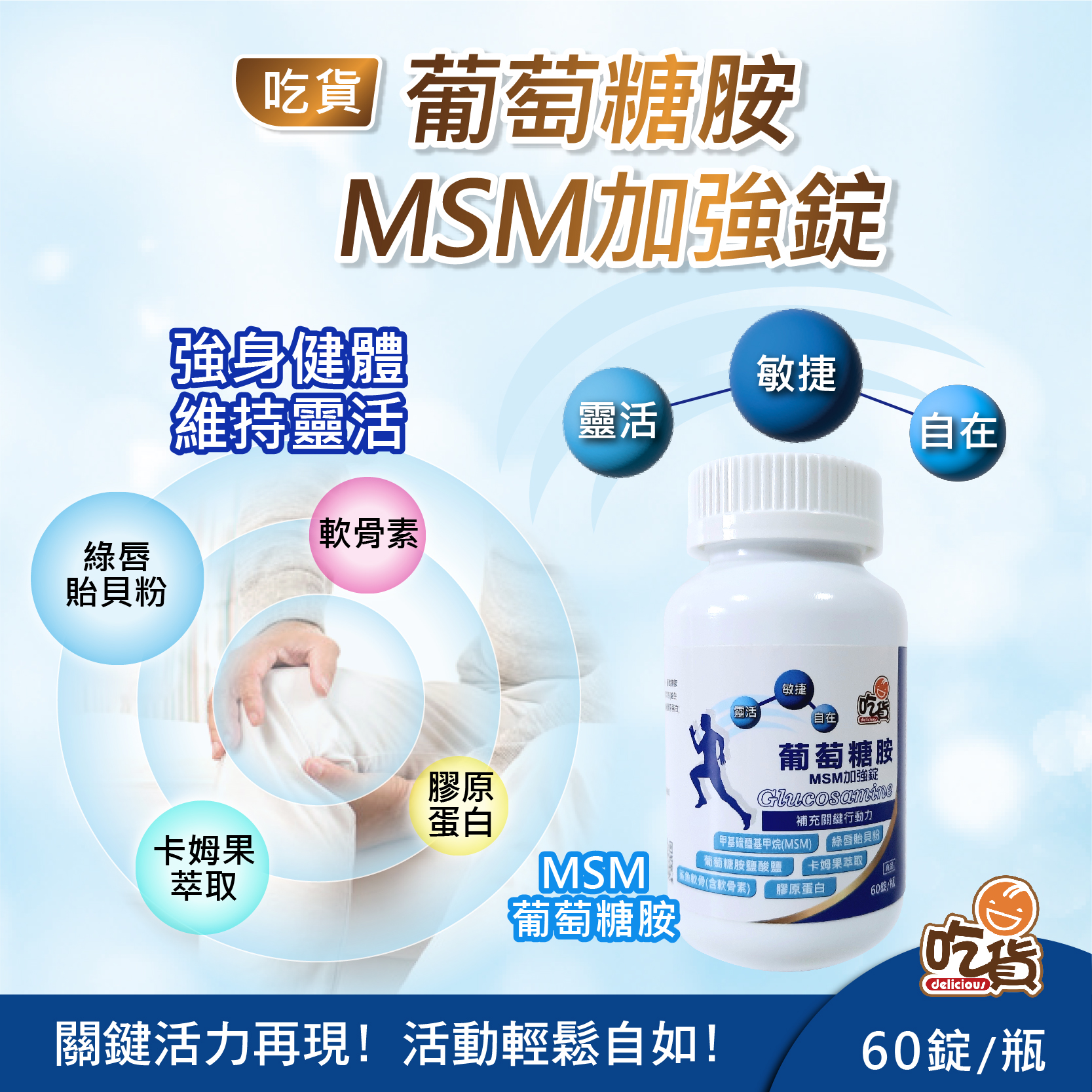 吃貨-加強版 葡萄糖胺MSM加強錠(60錠/瓶)