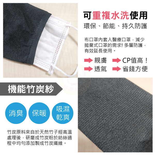 台灣製MIT-竹炭機能口罩防護套（歡迎企業採購洽談）