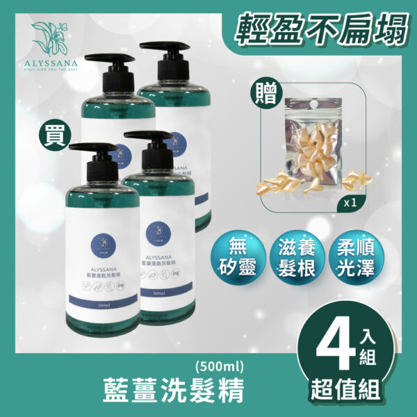 【超值組合】ALYSSANA 藍薑蓬鬆洗髮精500ml (x4入組)